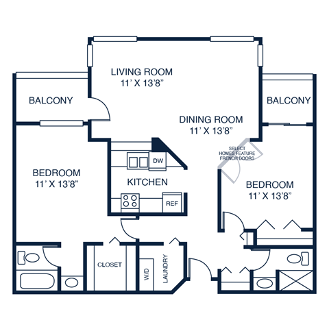 Floor plan for 2 beds, 2 baths, 1197 sqft